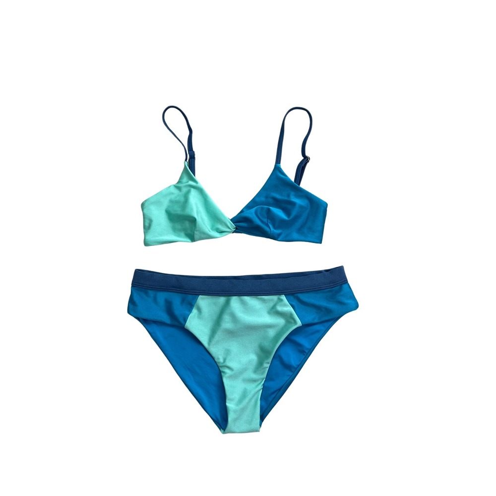 MINKPINK Womens Bikini Set Small Colorblock Blue Teal Swim Beachwear Coastal